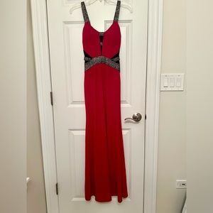 Black, Red, and Gold Evening Gown